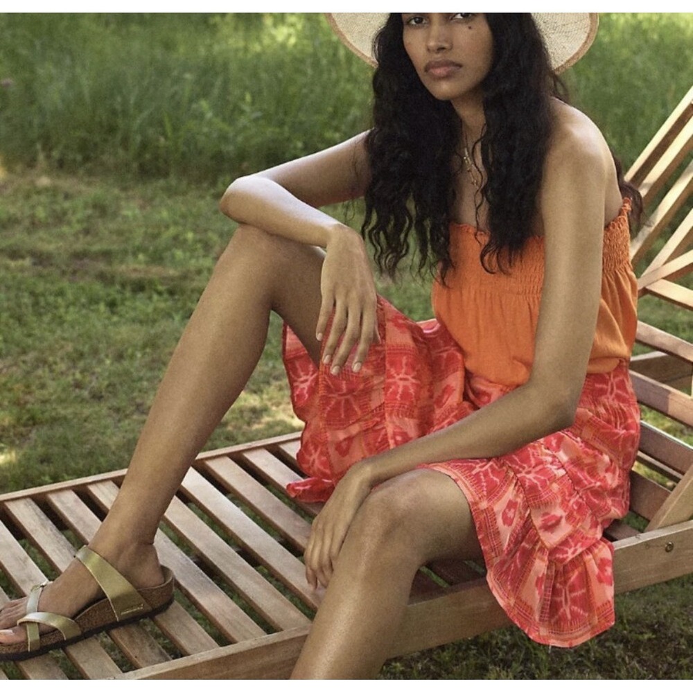 Anthropologie Danielle Duer Ikat Ella Tiered Mini Skirt Pink Orange Size M